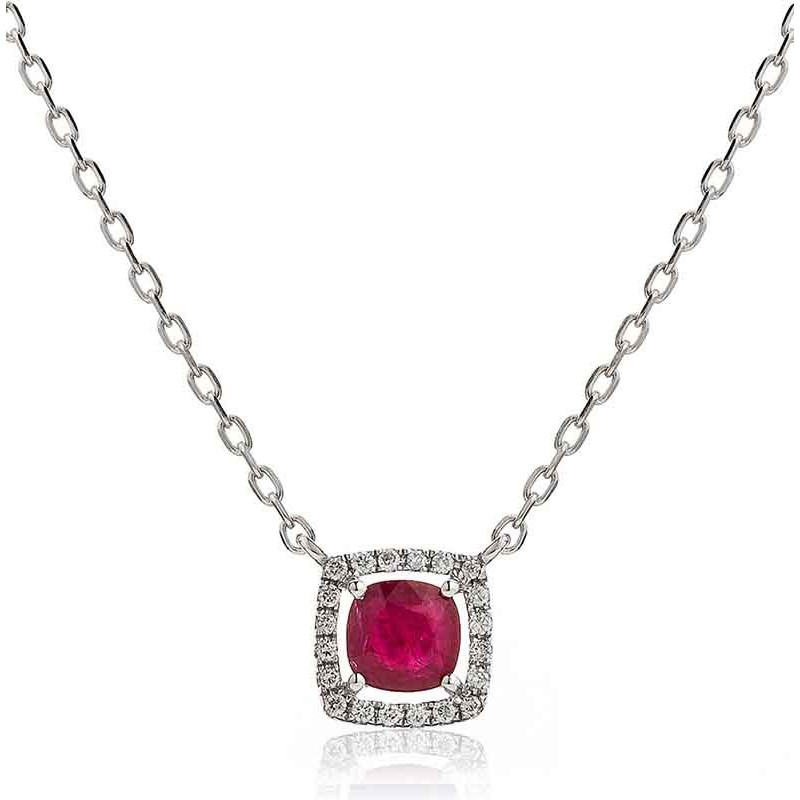 0.9 Ct Natural Ruby Cushion Cut Palmiera  Necklaces in 18K Rose Gold