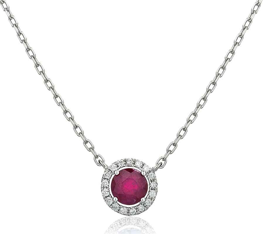 0.85 Ct Natural Ruby Round Cut Pomeline  Necklaces in 18K Rose Gold