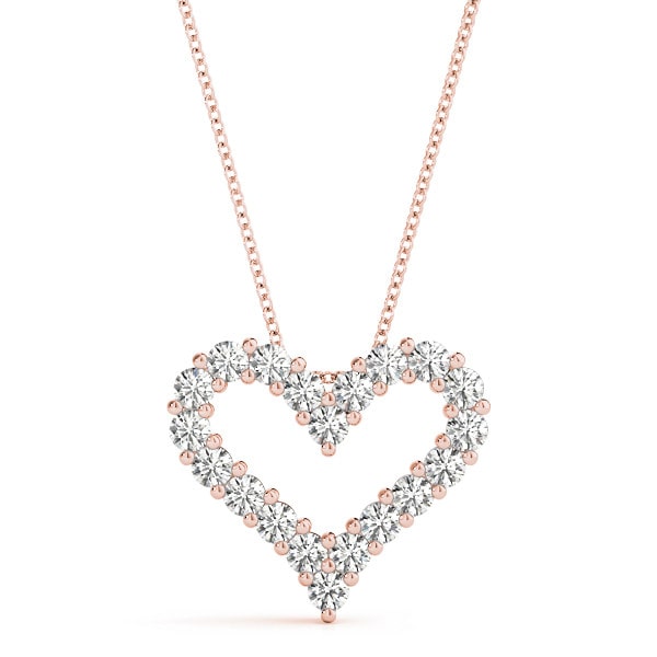 1 Ct Natural Diamond Round Cut Pearline  Heart Necklaces in 9K White Gold