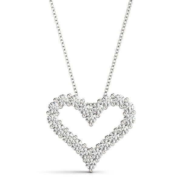 1 Ct Natural Diamond Round Cut Pearline  Heart Necklaces in 9K White Gold