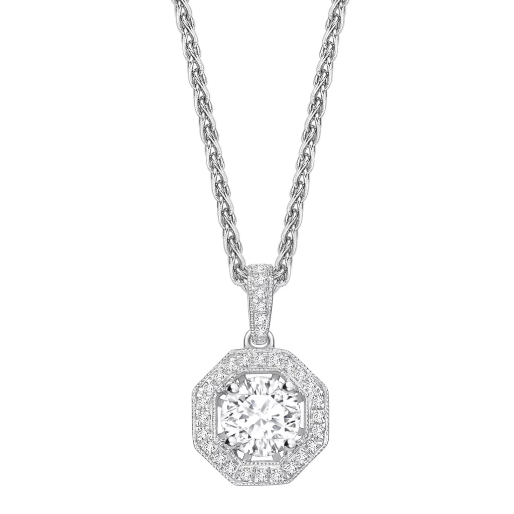 0.5 Ct Natural Diamond Round Cut Tesia  Halo Pendant Necklaces in 9K White Gold