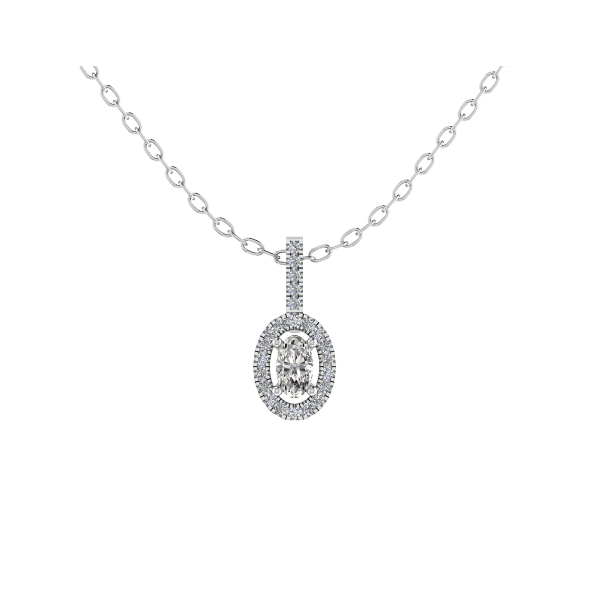 0.2 Ct Natural Diamond Oval Cut Talisha  Halo Pendant Necklaces in 9K White Gold