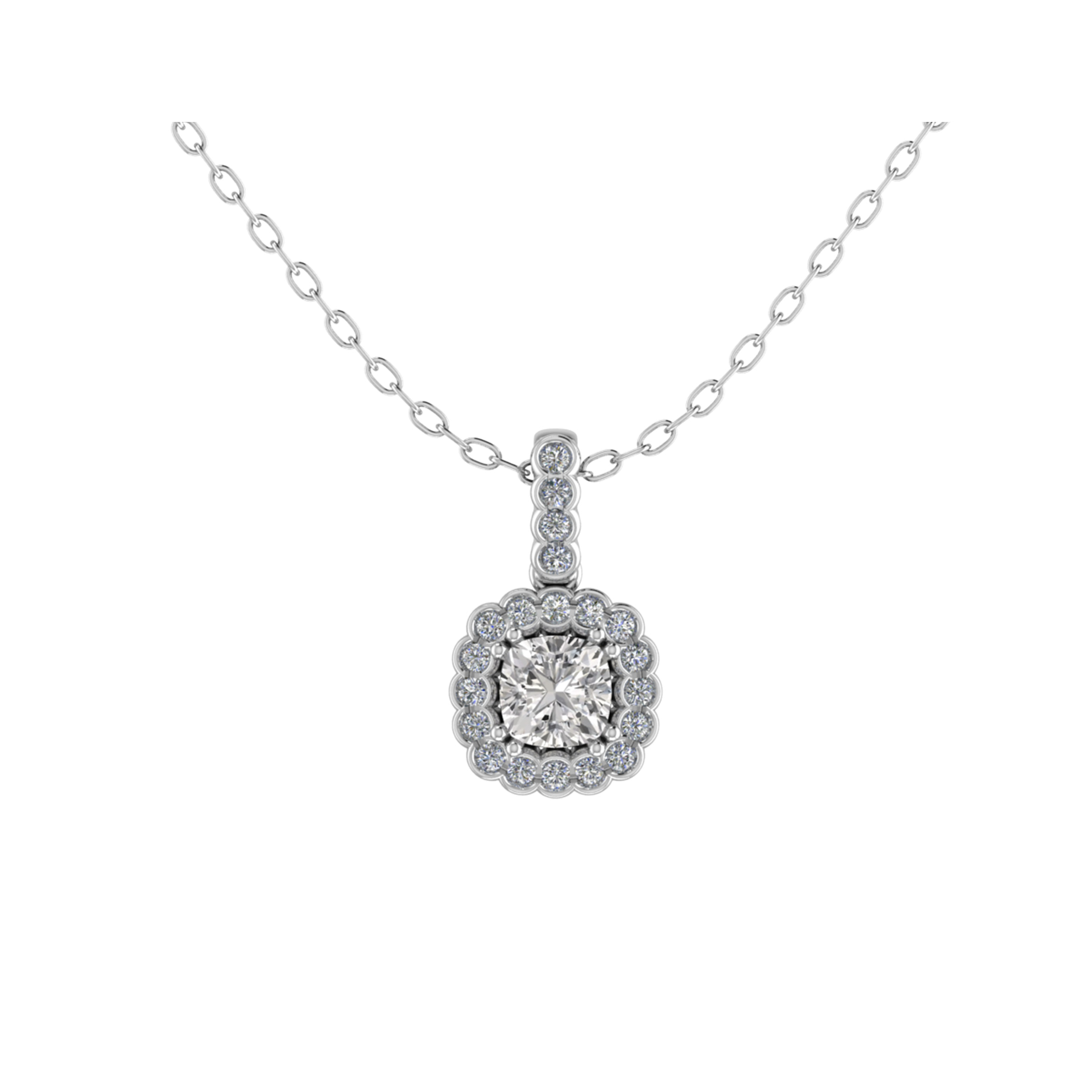 0.75 Ct Natural Diamond Cushion Cut Tamanna  Halo Pendant Necklaces in 9K White Gold