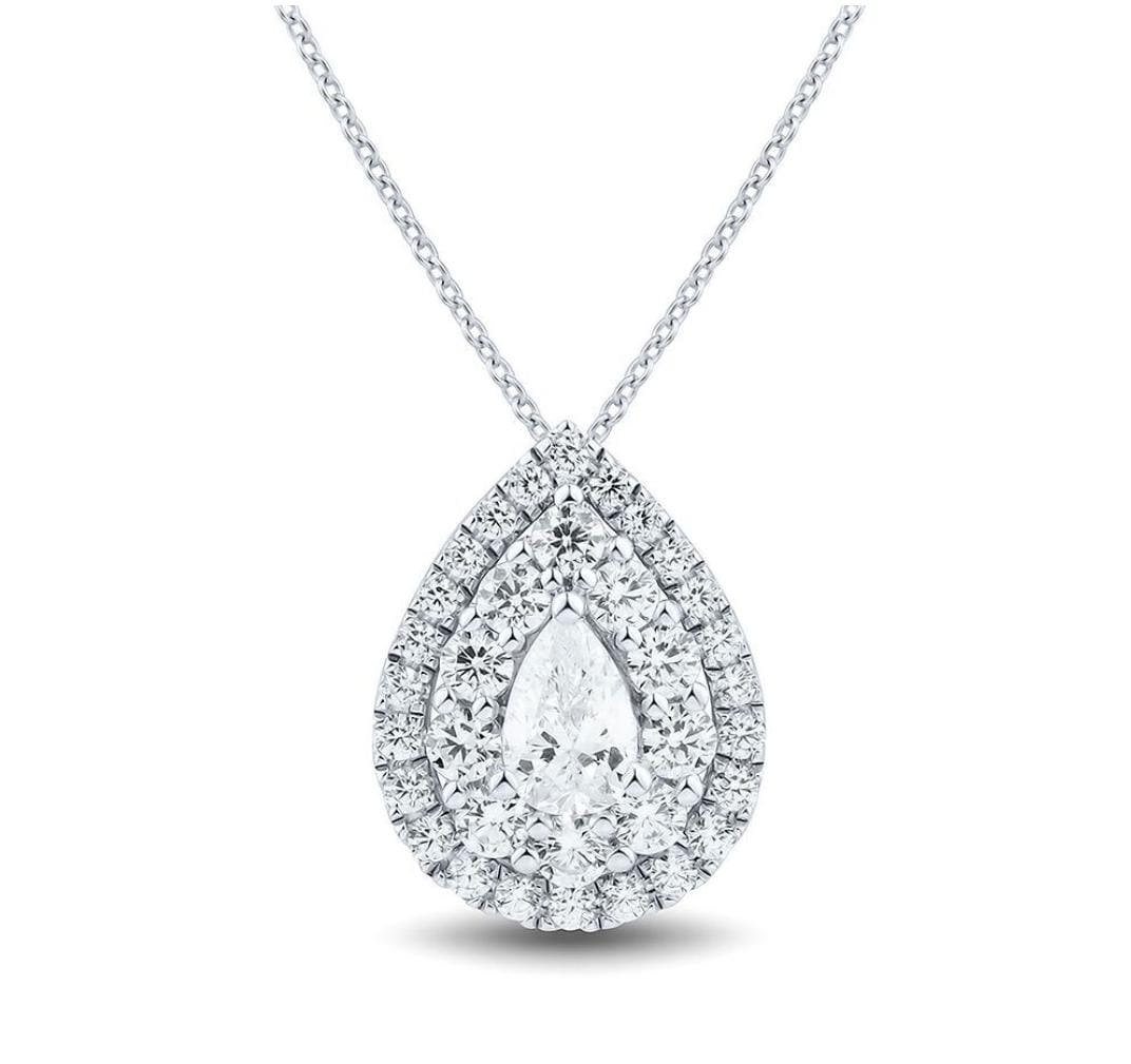 Natural Diamond Pear Cut Tanika  Halo Pendant Necklaces in 9K White Gold