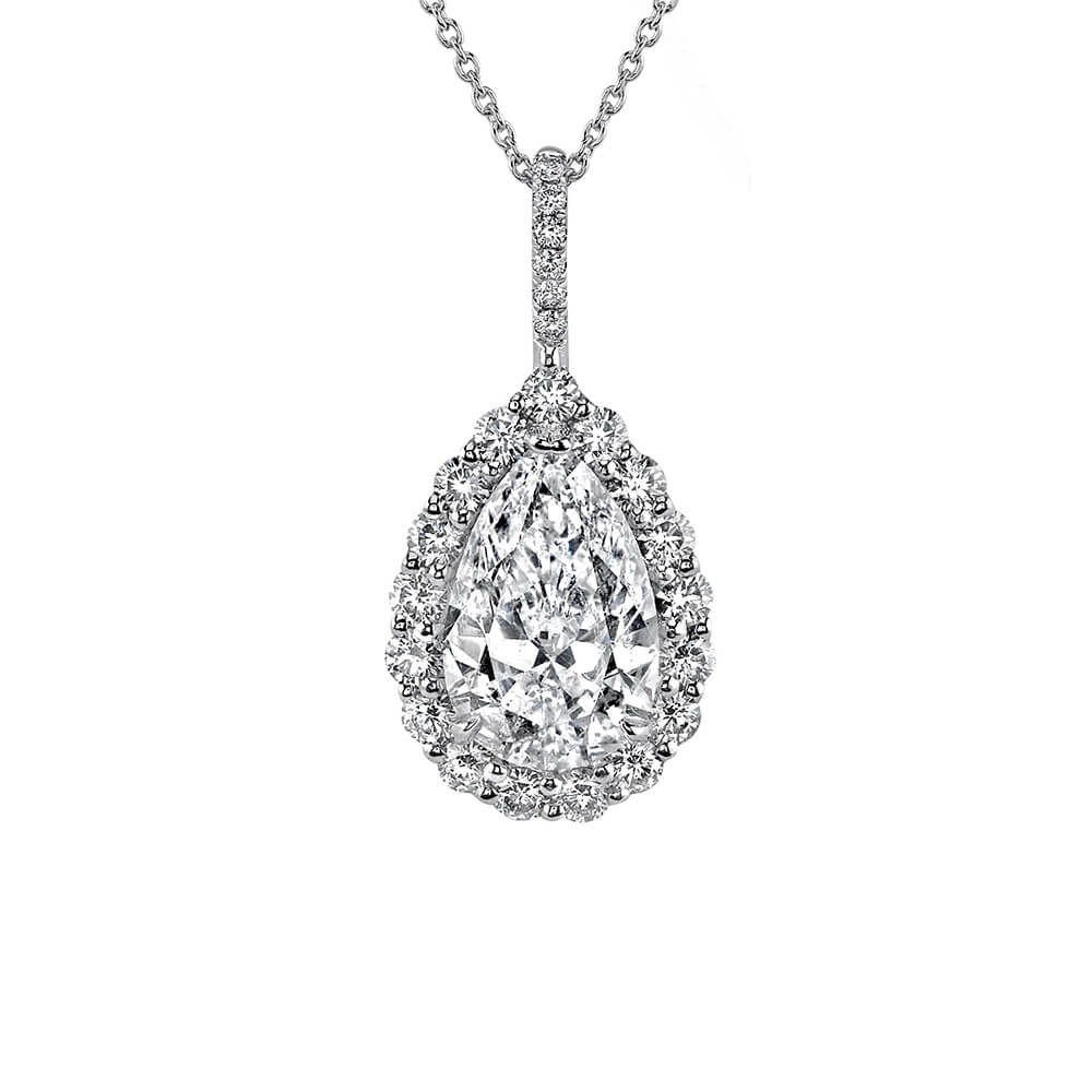 0.30 - 2.50 Carat Natural Diamond Halo Pendant Necklaces