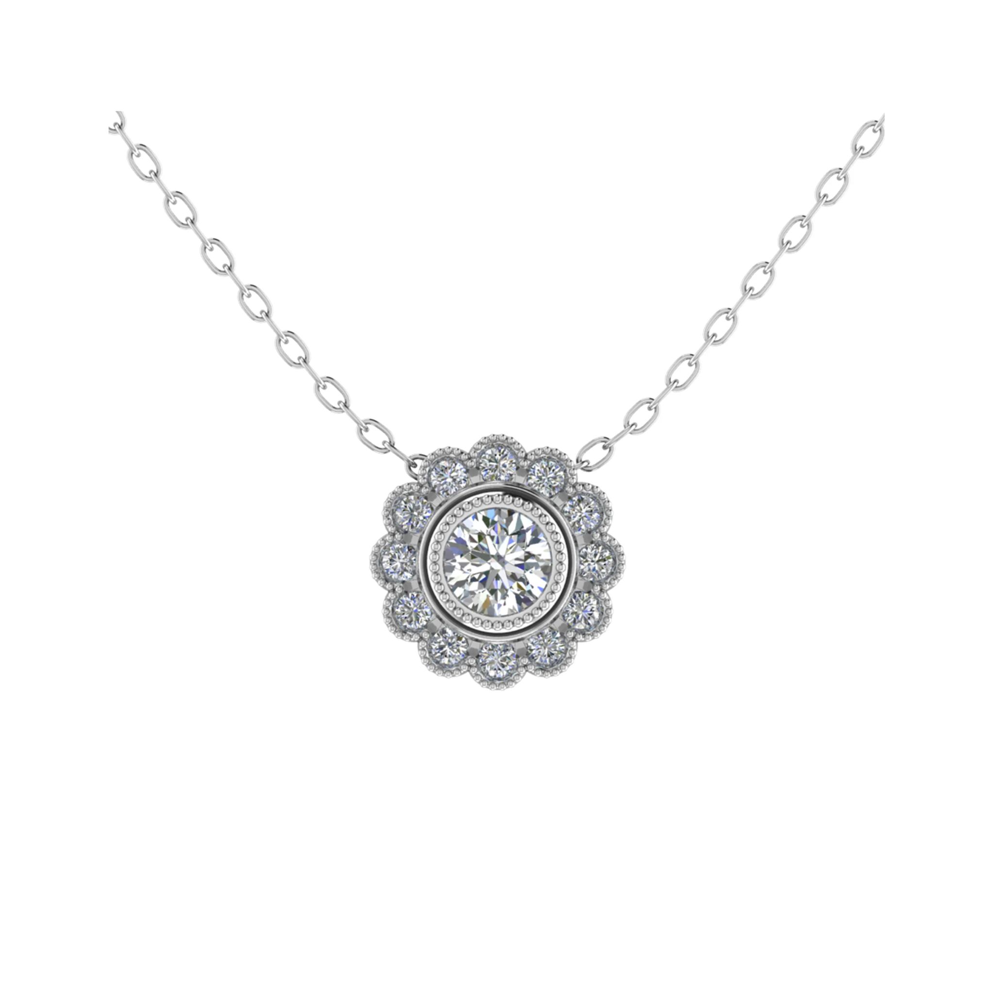 0.1 Ct Natural Diamond Round Cut  Halo Pendant Necklaces in 9K White Gold