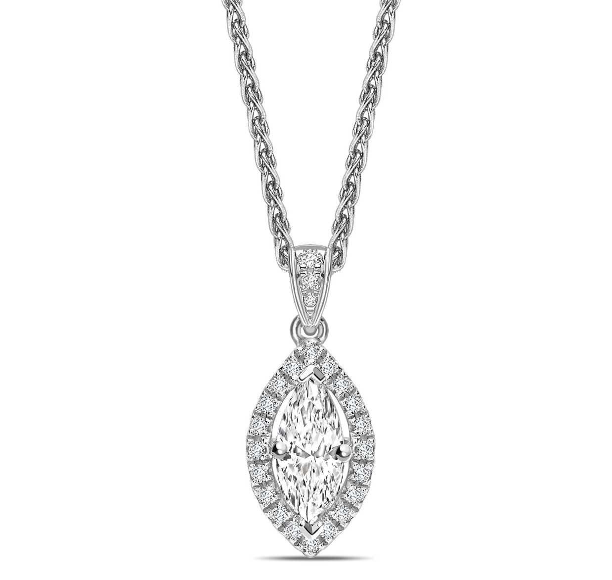 Natural Diamond Marquise Cut Teela  Halo Pendant Necklaces in 9K White Gold