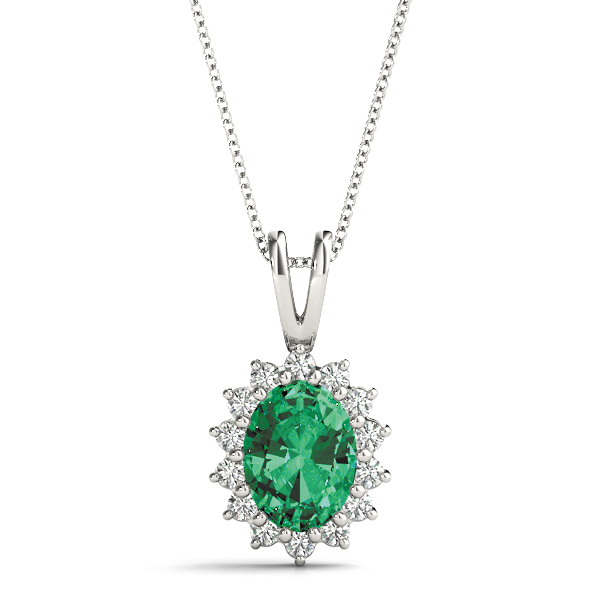 0.2 Ct Emerald Oval Cut Vanessah  Halo Pendant Necklaces in Silver 925