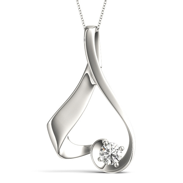 0.1 Ct Natural Diamond Round Cut Rexine  Solitaire Pendant Necklaces in 14K White Gold