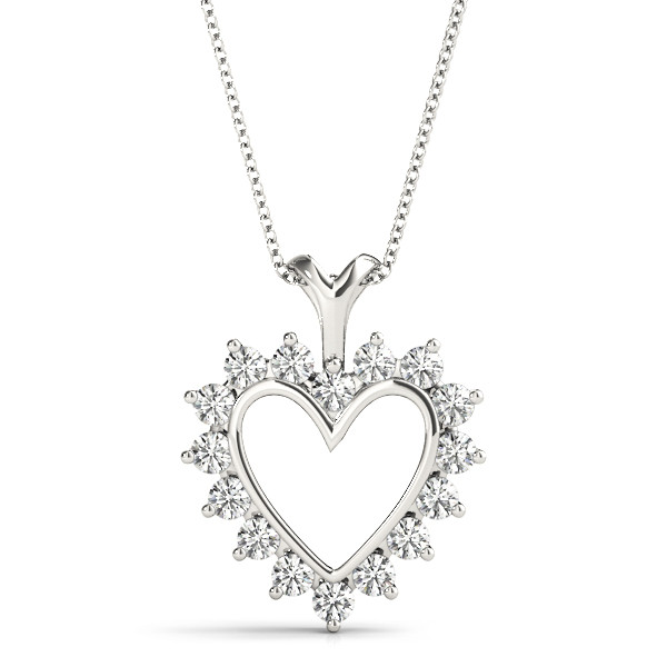 0.1 Ct Natural Diamond Round Cut Heart Necklaces in Silver 925