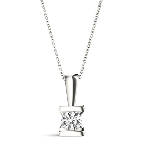 0.1 Ct Natural Diamond Round Cut Ricela  Solitaire Pendant Necklaces in 14K White Gold