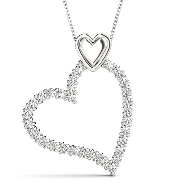 0.1 Ct Natural Diamond Round Cut Heart Necklaces in Silver 925