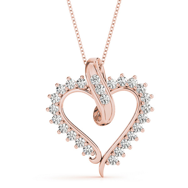 0.1 Ct Natural Diamond Round Cut Renata Heart Necklaces in Silver 925