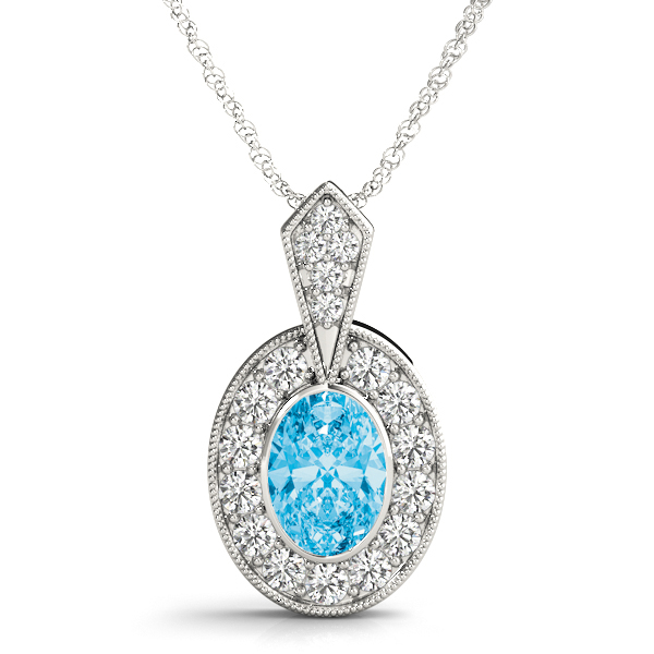 0.2 Ct Aquamarine Oval Cut Tiyana Halo Pendant Necklaces in Silver 925