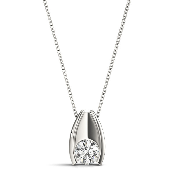 0.1 Ct Natural Diamond Round Cut Rionne  Solitaire Pendant Necklaces in Silver 925