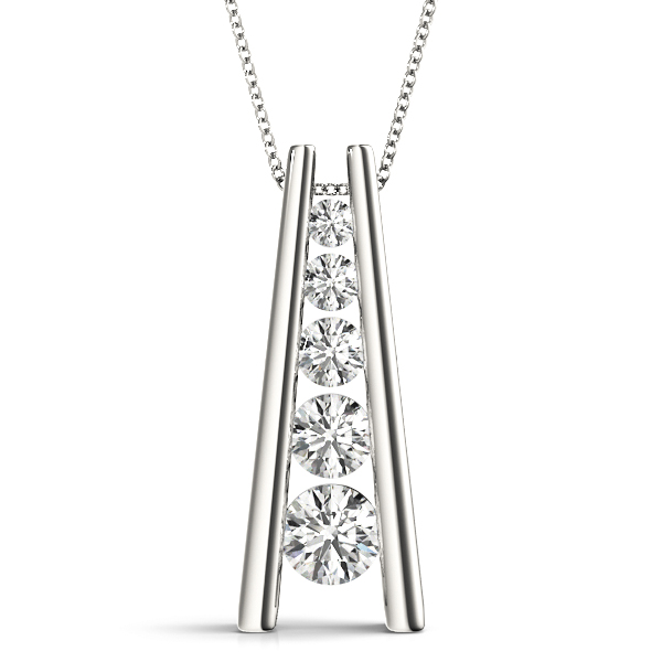 0.12 Ct Lab-Created Diamond Round Cut Samuel  Journey Pendants Necklaces in Silver 925