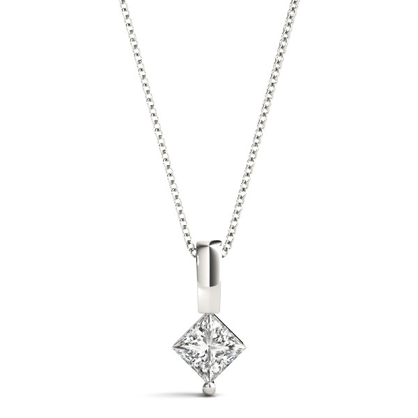 0.1 Ct Natural Diamond Princess Cut Robenia  Solitaire Pendant Necklaces in Silver 925