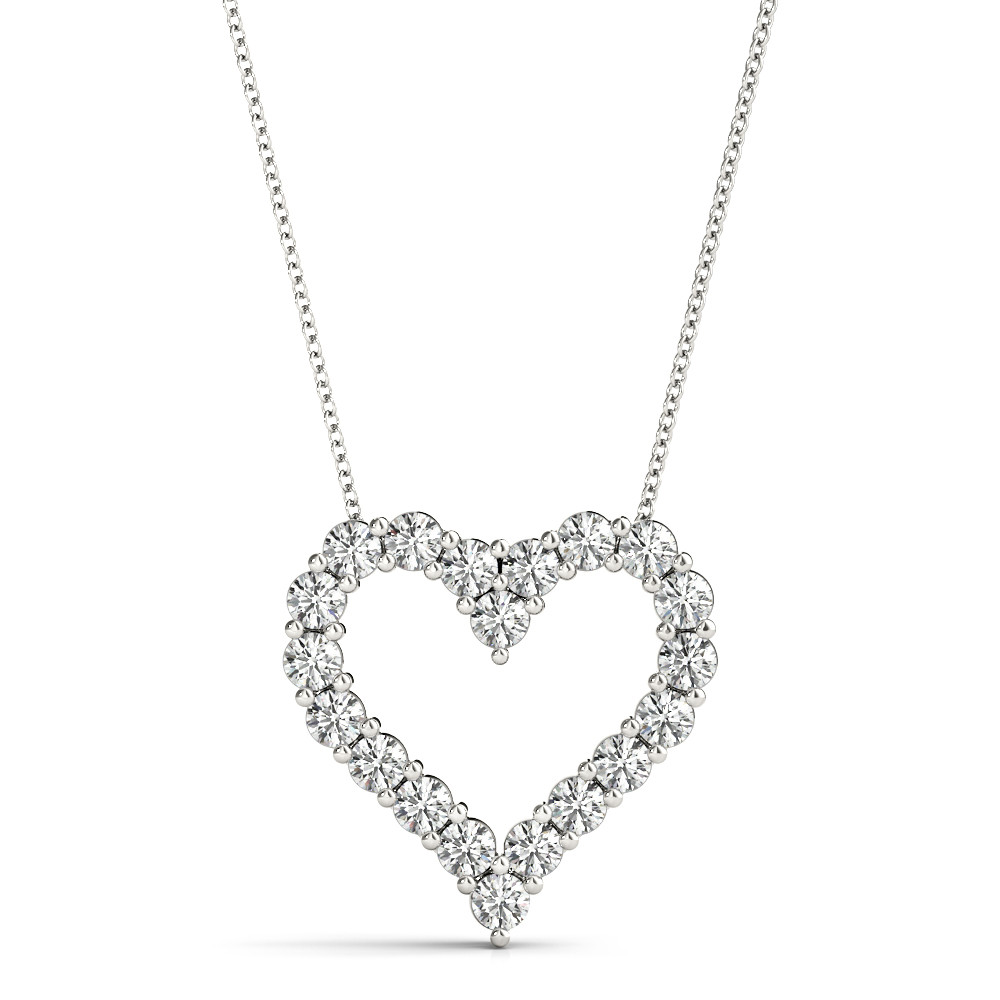 0.1 Ct Natural Diamond Round Cut Heart Necklaces in Silver 925