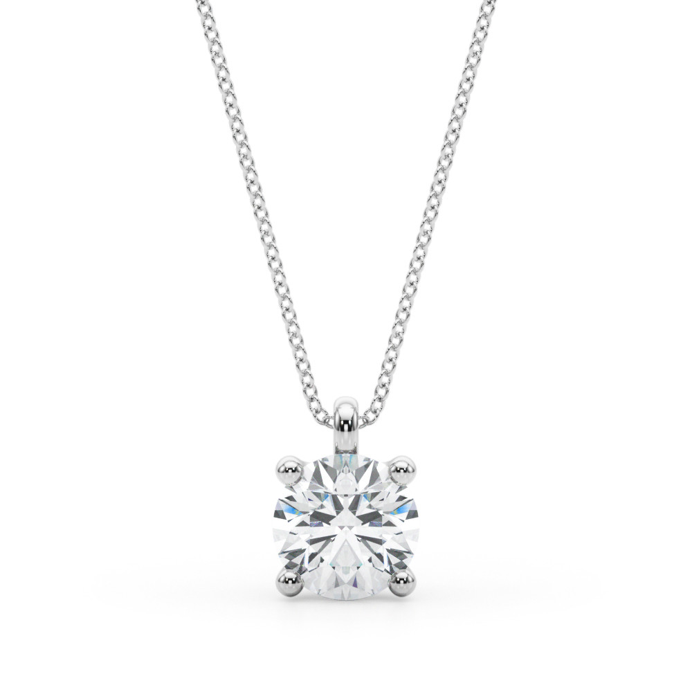 0.1 Ct Natural Diamond Round Cut Roenne  Solitaire Pendant Necklaces in Silver 925