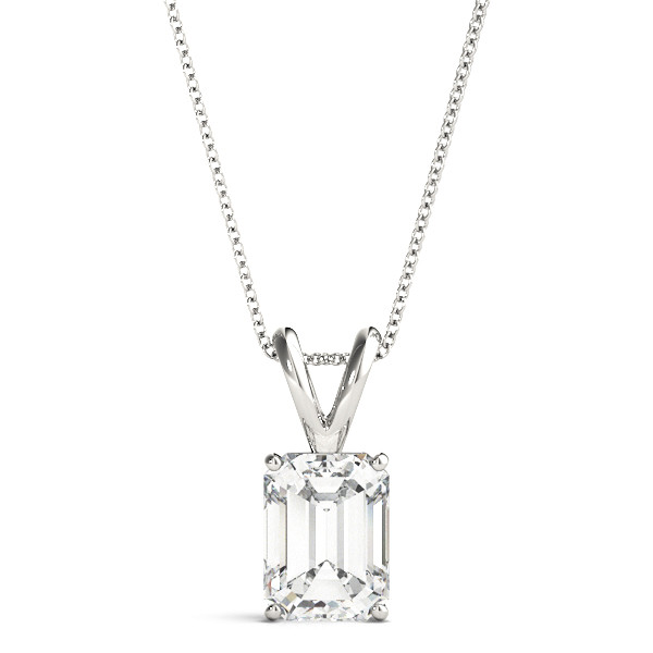 0.1 Ct Natural Diamond Emerald Cut  Solitaire Pendant Necklaces in Silver 925