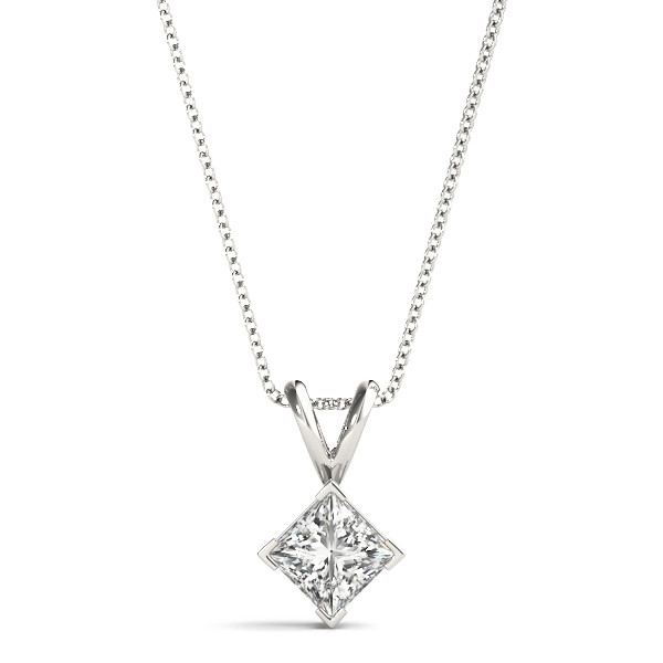 0.1 Ct Natural Diamond Princess Cut Darris  Solitaire Pendant Necklaces in Silver 925