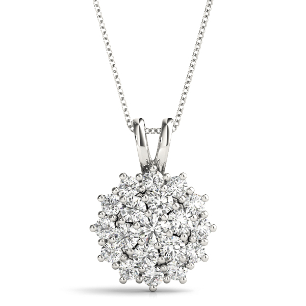 0.53 Ct Lab-Created Diamond Round Cut Hines Cluster Pendants Necklaces in Silver 925