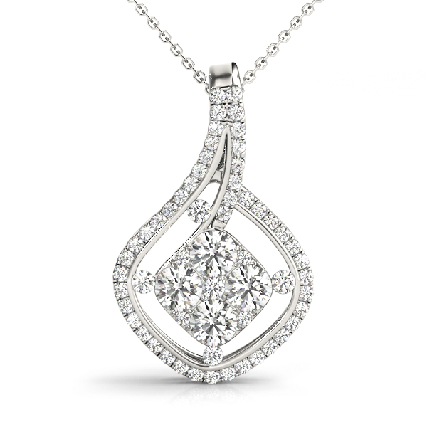 0.7 Ct Lab-Created Diamond Round Cut Leaner  Cluster Pendants Necklaces in Silver 925