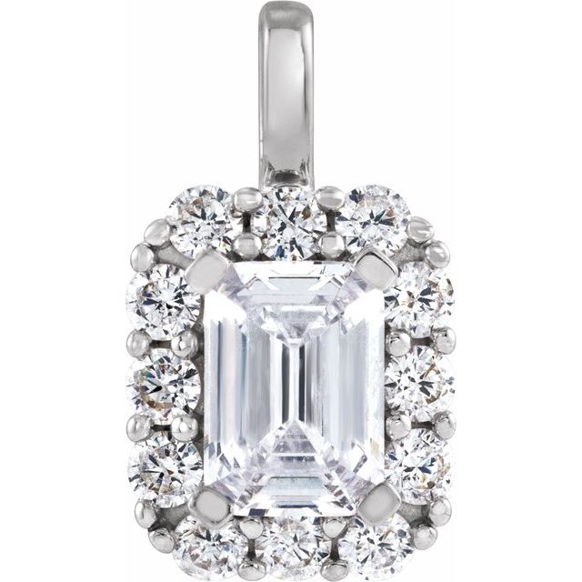 0.1 Ct Natural Diamond Emerald Cut  Halo Pendant Necklaces in Silver 925