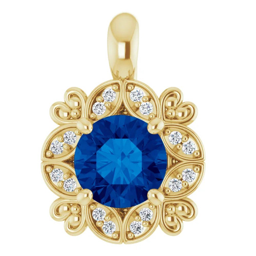 1.09 Ct Blue Sapphire Round Cut Preshti  in 9K Yellow Gold