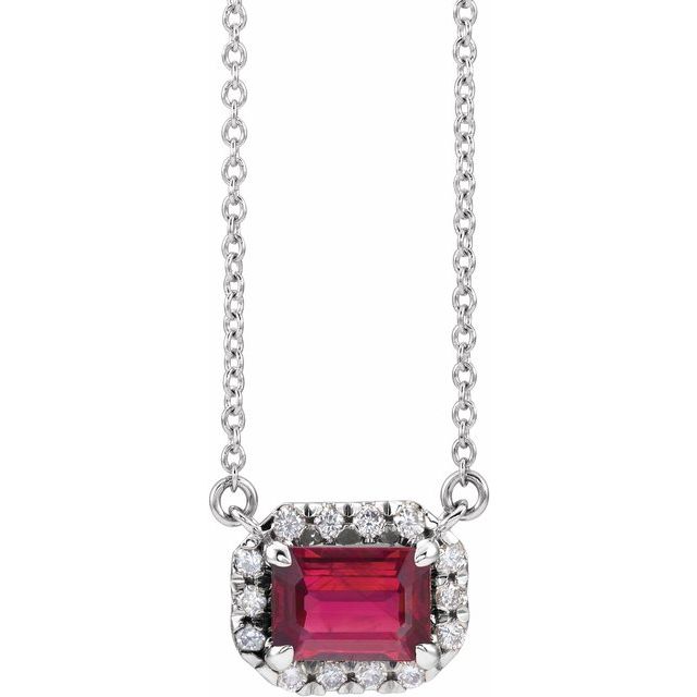 0.1 Ct Natural Ruby Emerald Cut  Halo Pendant Necklaces in Silver 925