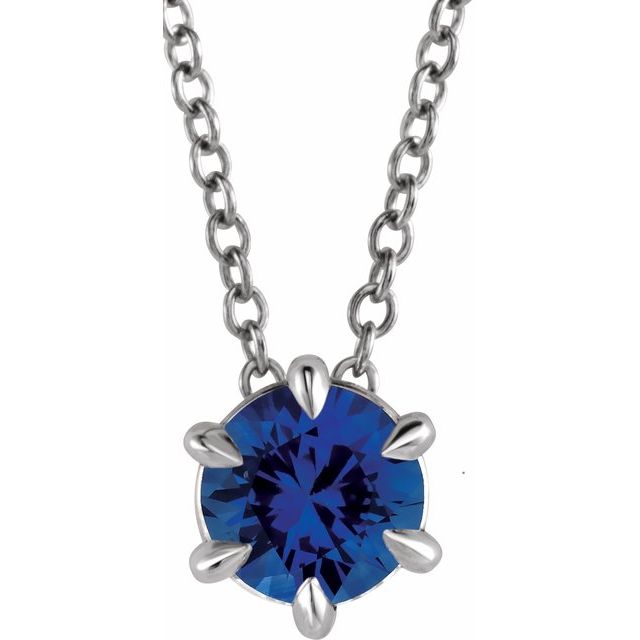 0.1 Ct Blue Sapphire Round Cut Ronilda  Solitaire Pendant Necklaces in Silver 925