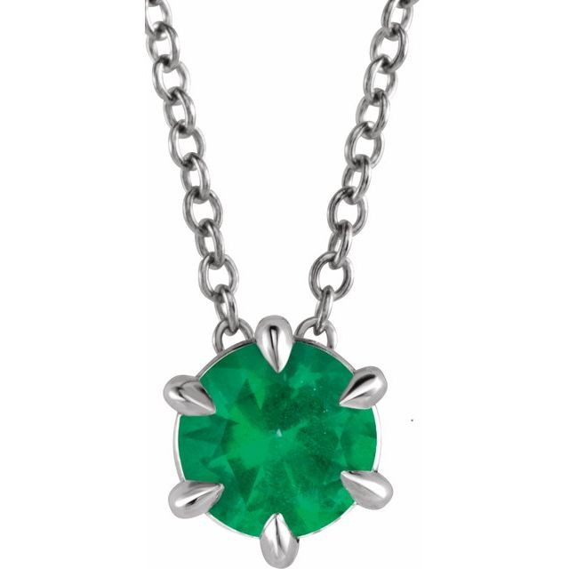 0.1 Ct Emerald Round Cut Rosannah  Solitaire Pendant Necklaces in Silver 925