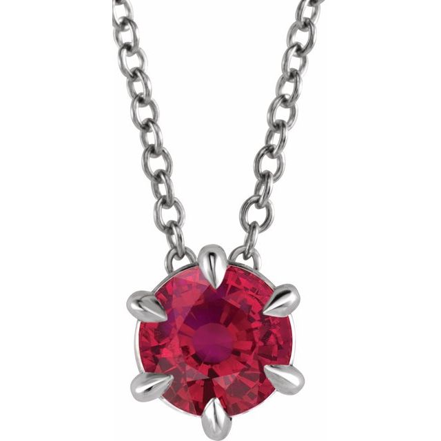 0.1 Ct Natural Ruby Round Cut Rosarja  Diamond Solitaire Necklaces in Silver 925