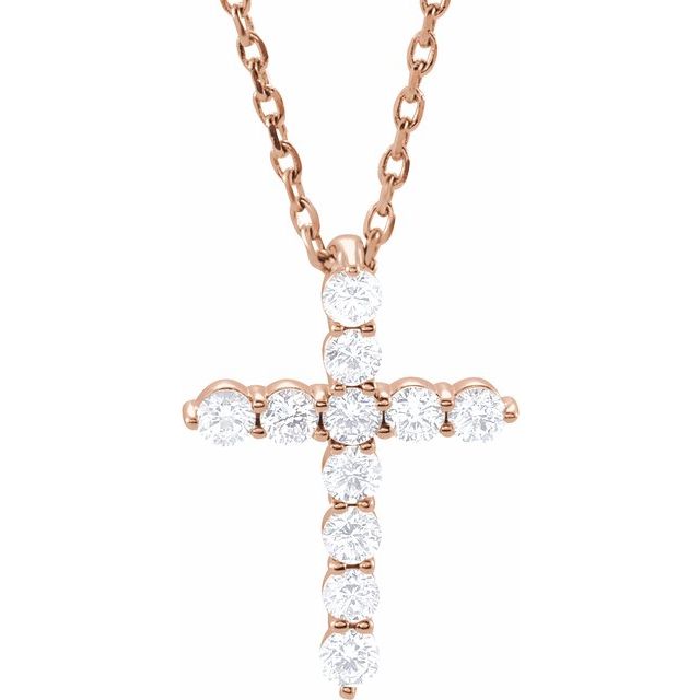 0.1 Ct Natural Diamond Round Cut  Cross Pendants Necklaces in Silver 925