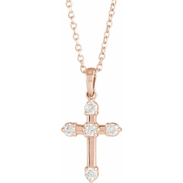 0.1 Ct Natural Diamond Round Cut Cross Pendants Necklaces in Silver 925