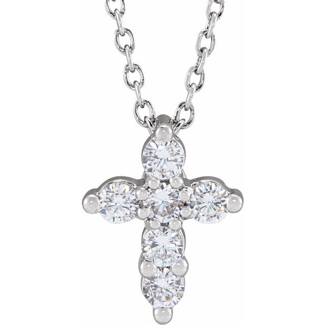 0.1 Ct Natural Diamond Round Cut Cross Pendants Necklaces in Silver 925