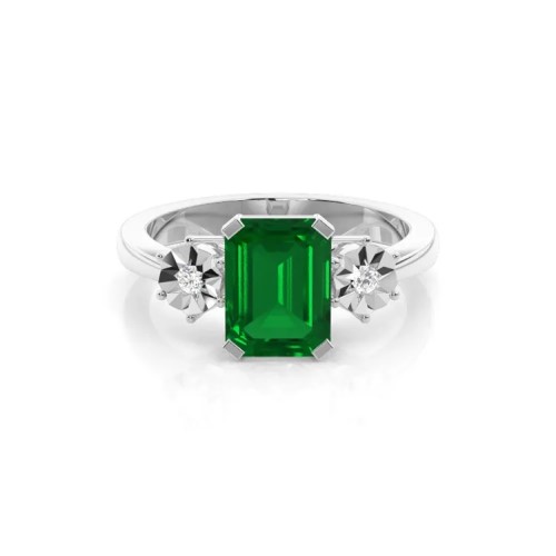 1.00 Carat Emerald 3 Stone Diamond Rings