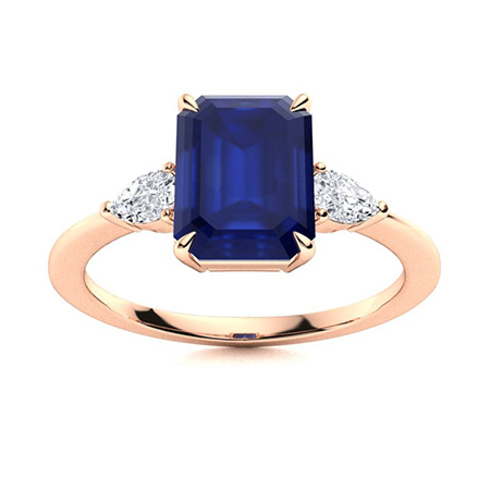 1.5 Ct Blue Sapphire Emerald Cut Alene  Diamond Rings in 9K White Gold