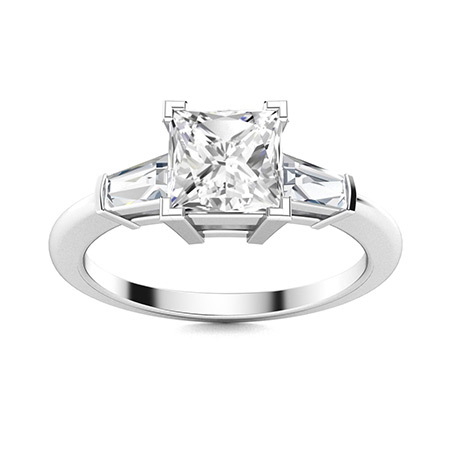 0.5 Ct Lab-Created Princess Cut Diavian  Side Stone Diamond Rings in 9K White Gold