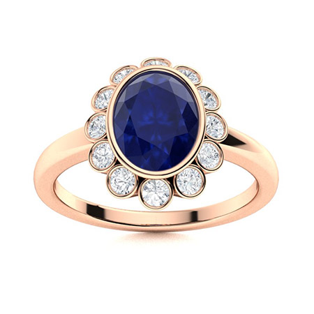 1 Ct Blue Sapphire Oval Cut Nailani  Diamond Rings in 9K White Gold