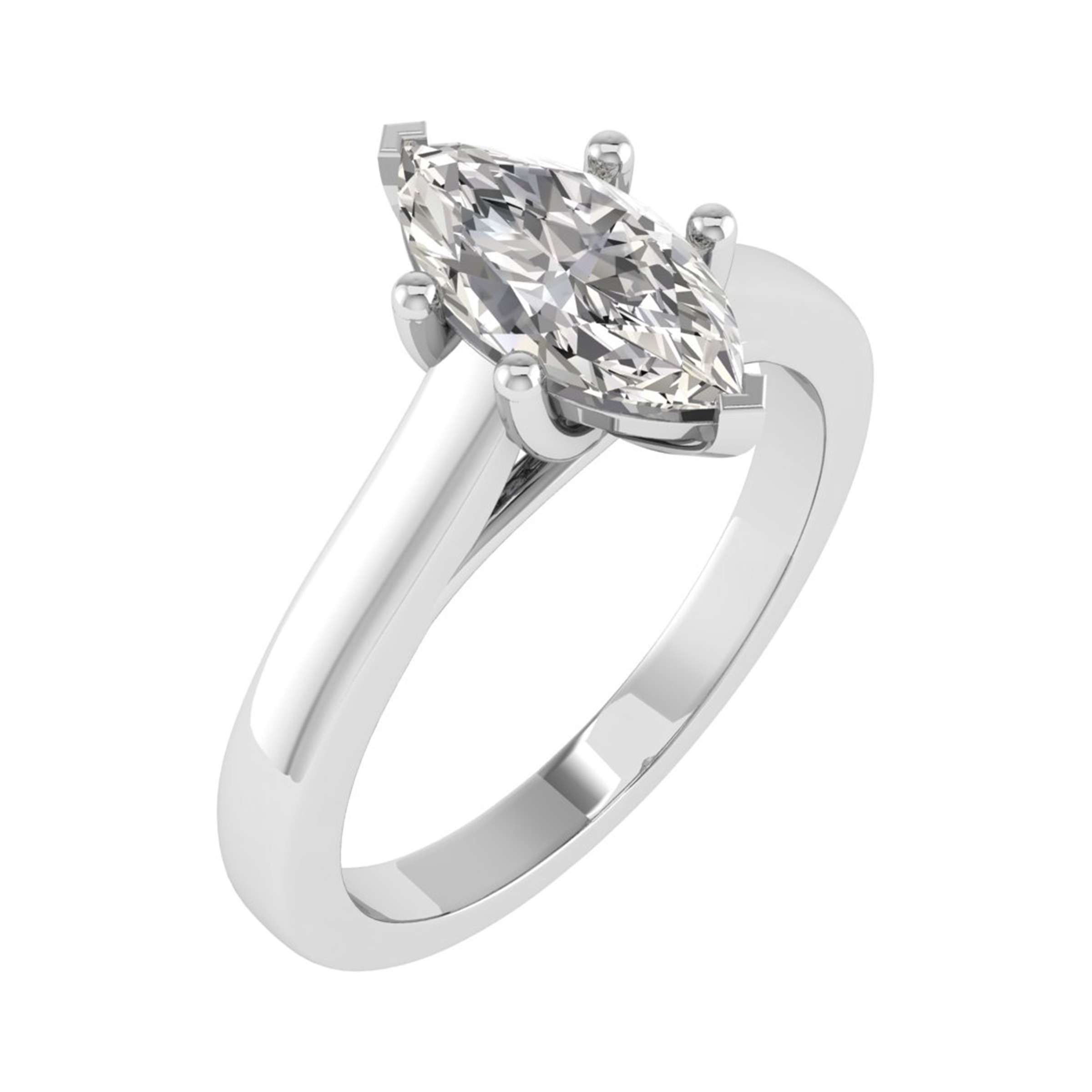 0.2 Ct Natural Marquise Cut Cedra  Solitaire Diamond Rings in 9K White Gold