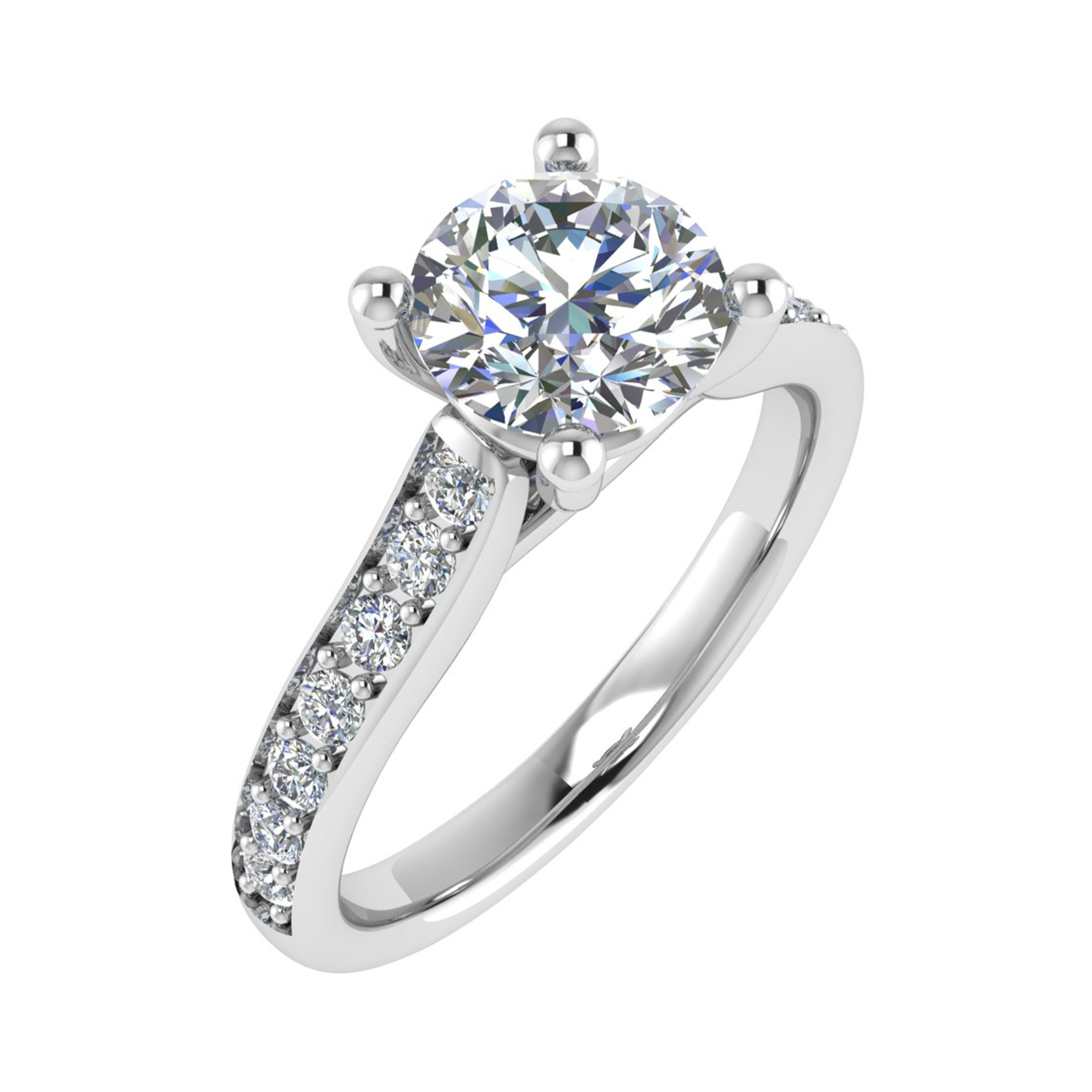 3 Ct Lab-Created Diamond Round Cut Cyleigh  Side Stone Engagement Rings in 9K White Gold