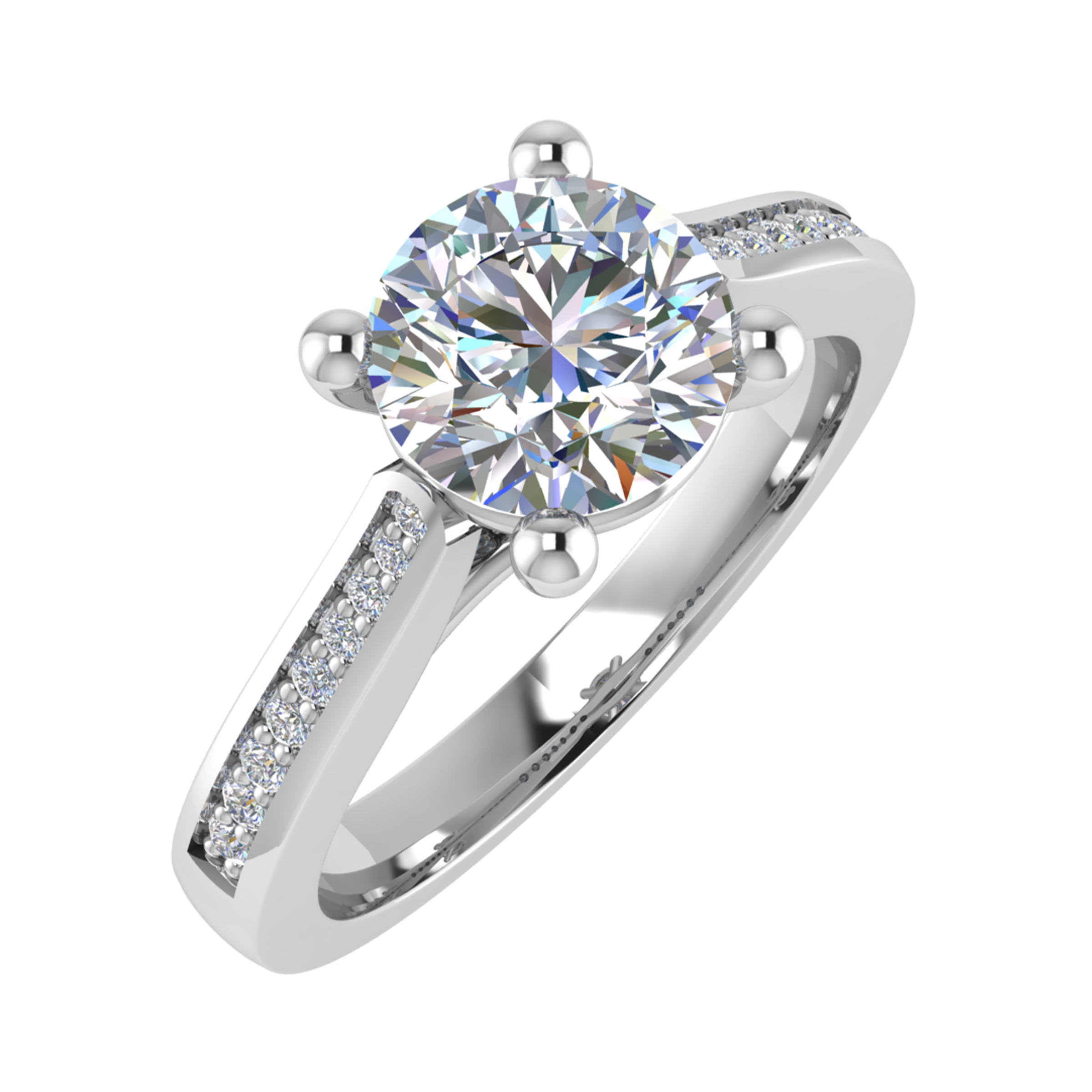 3 Ct Lab-Created Diamond Round Cut Cherline  Side Stone Engagement Rings in 9K White Gold