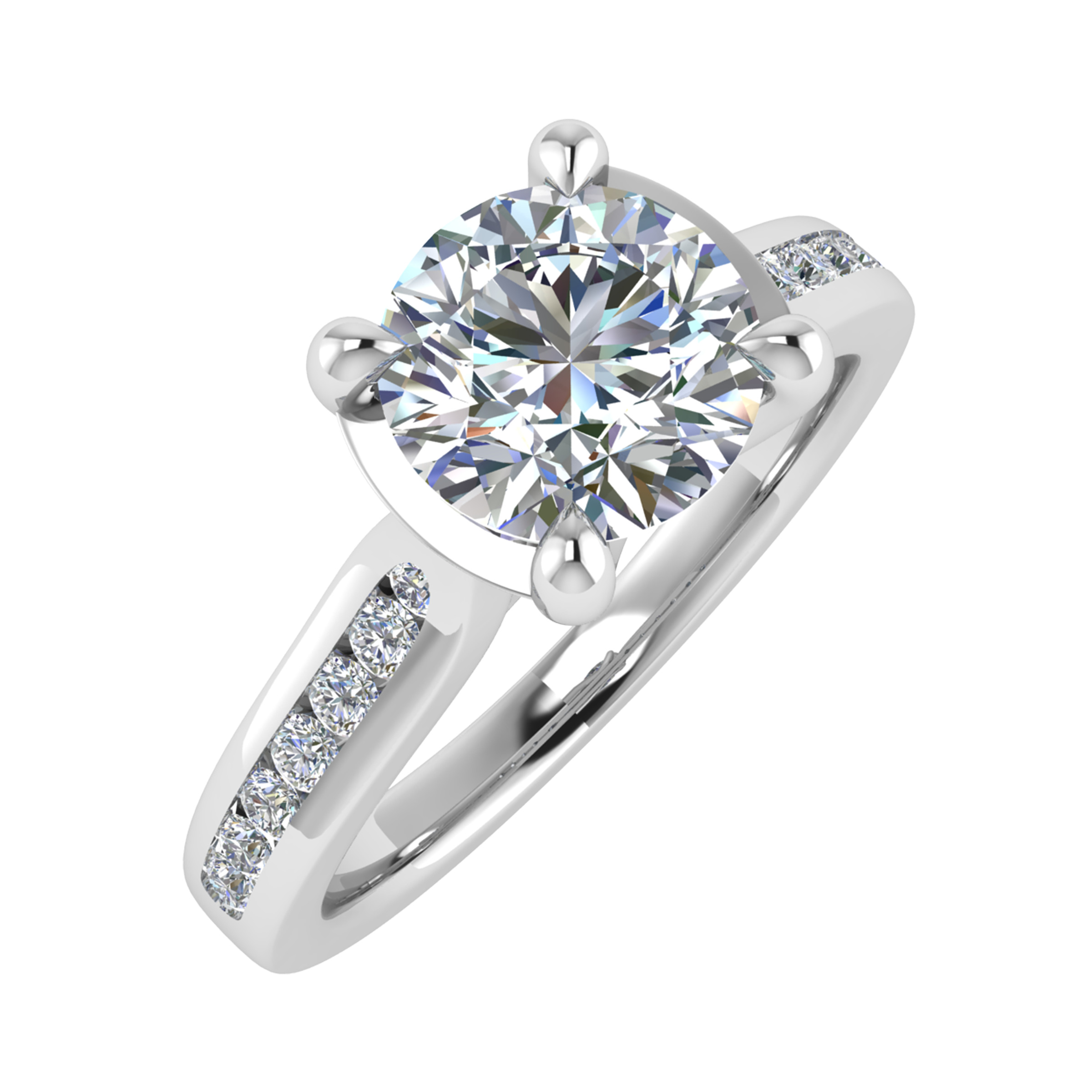 3 Ct Lab-Created Diamond Round Cut Coralina  Side Stone Engagement Rings in 9K White Gold