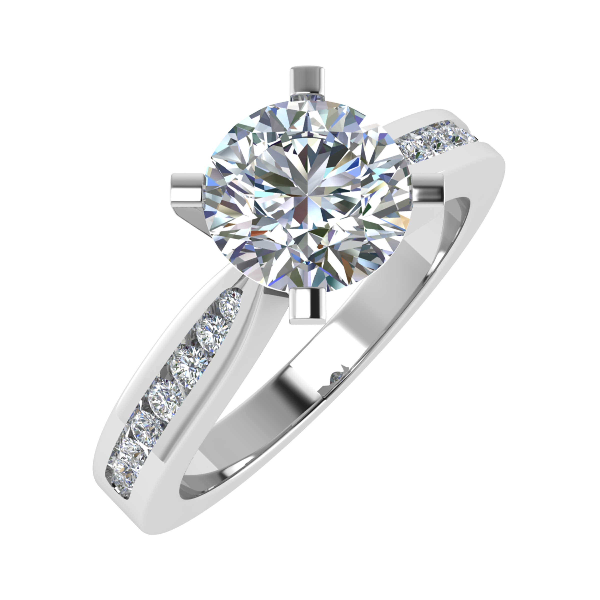 3 Ct Lab-Created Diamond Round Cut Crissy  Side Stone Engagement Rings in 9K White Gold