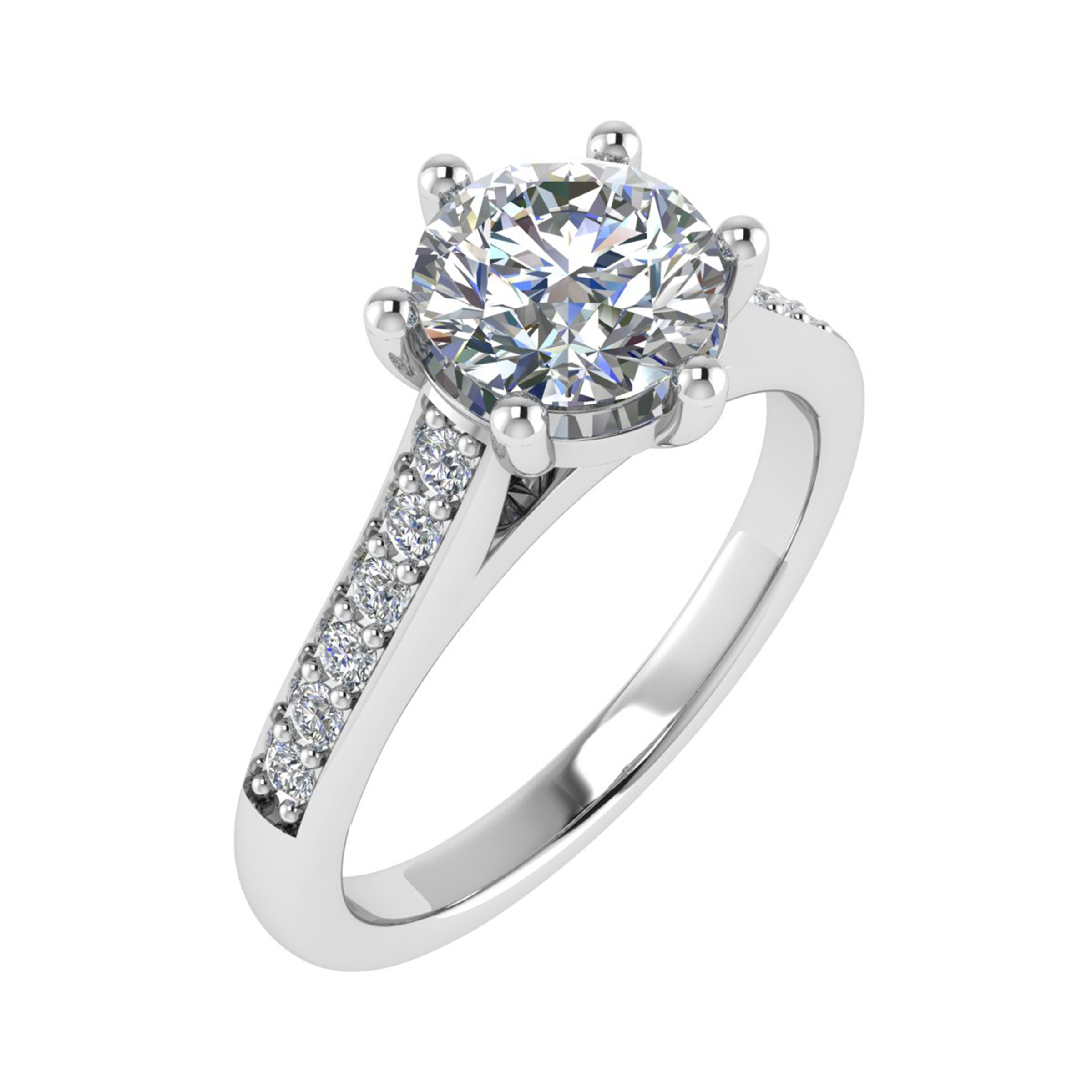 3 Ct Lab-Created Diamond Round Cut Cheri  Side Stone Engagement Rings in 9K White Gold