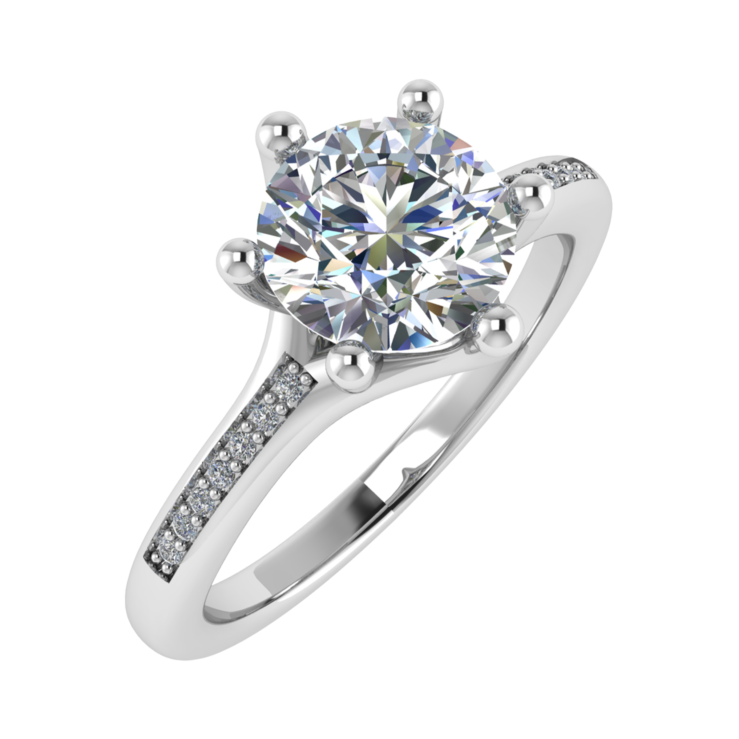 3 Ct Lab-Created Diamond Round Cut Cleona  Side Stone Engagement Rings in 9K White Gold