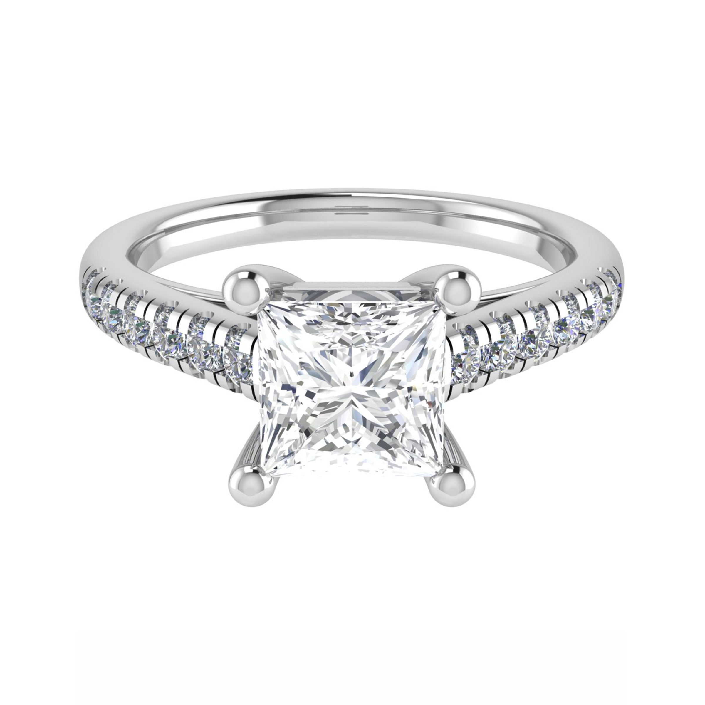 3 Ct Lab-Created Diamond Princess Cut Celie  Side Stone Engagement Rings in 9K White Gold