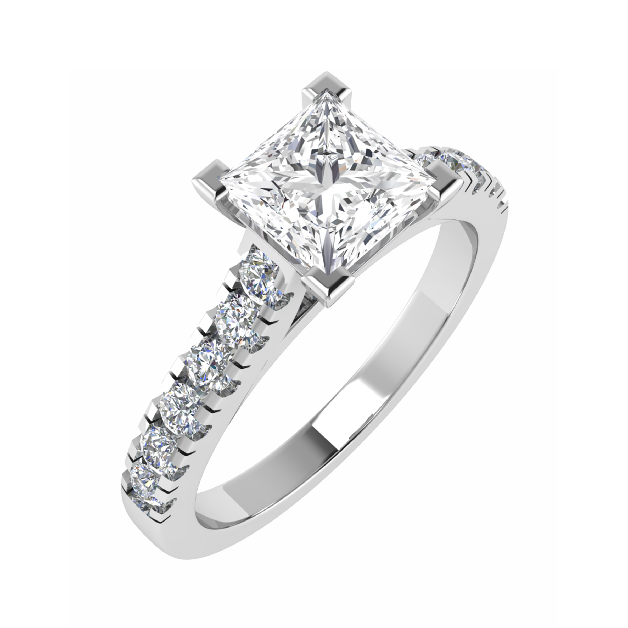 0.2 Ct Lab-Created Diamond Princess Cut Cianna  Side Stone Engagement Rings in 9K White Gold