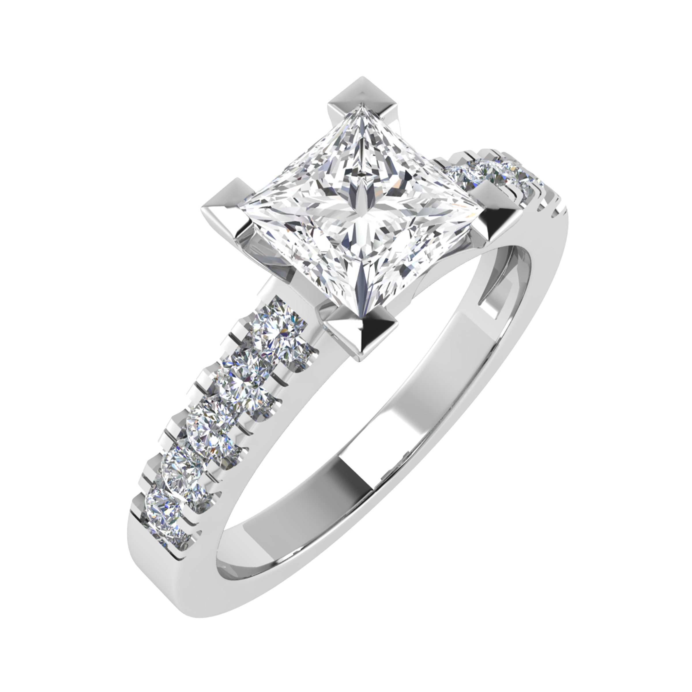 3 Ct Lab-Created Diamond Princess Cut Chelsi  Side Stone Engagement Rings in 9K White Gold